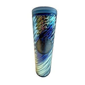 16oz‎ Starbucks Ribbon Icicle Blue Coffee Iridescent Travel Tumbler # 011147098